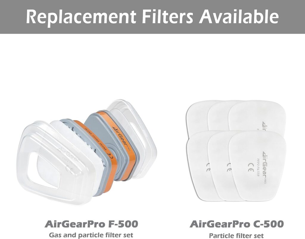 AirGearPro G-500 Reusable Respirator Mask with A1P2 Filters | Anti-Gas, Anti-Dust | Gas Mask Ideal for Painting, Woodworking, Construction, Sanding, Spraying, Chemicals, DIY etc