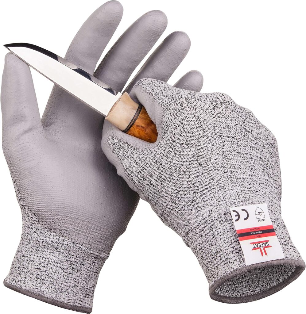 SAFEAT Cut Resistant Work Gloves for Men and Women - Protective, Flexible, Safety Grip, Comfortable PU Coated Palm