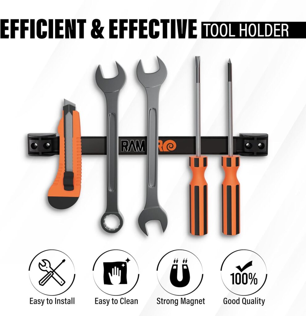 12 Magnetic Tool Holder Strip - A Tool Magnet Bar for Garage Organization, Shop Organization, and Workbench Accessories, Best Gift for Men, Easy To Install in Workshop, Mounting Screws Included.