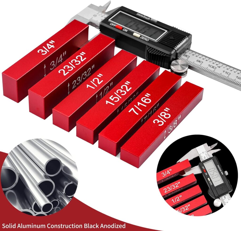 Setup Blocks Height Gauge Set, Packing 15 PCS Precision Solid Aluminum Router Table Saw Fence Set Up Bars for Woodworking ，Laser Engraved Size Markings， Easy Read Laser Etched Sizes,Storage Case